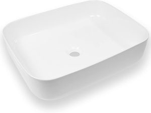 Lavabo à poser en céramique, élégant lavabo effet lotus, vasque blanche, sans trou de robinetterie, design haut de gamme, dimensions : 515 x 400 x 135 mm