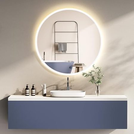 Miroir salle de bain LED rond 90cm anti buée avec cadre doré LB-4647GA