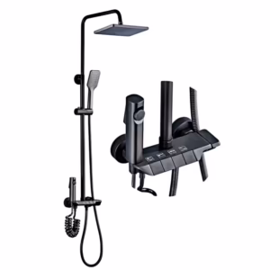 Panneau de douche thermostatique avec pommeau de douche, douchette et bidet (gris)
