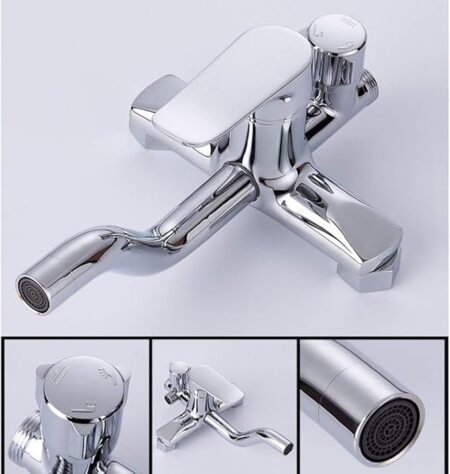 Set de douche – Mitigeur eau chaude et froide – Bec et pommeau rond 20 cm – Argent