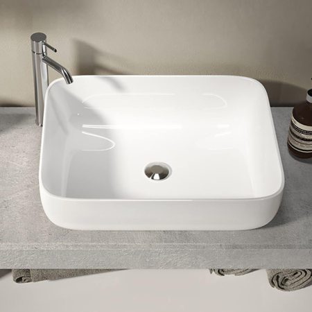 Lavabo à poser en céramique, élégant lavabo effet lotus, vasque blanche, sans trou de robinetterie, design haut de gamme, dimensions : 515 x 400 x 135 mm
