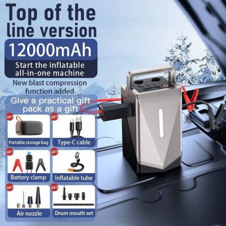 Booster Auto 7-en-1 2000A avec Compresseur 150 PSI – Démarrage Rapide & Kit d’Urgence Complet